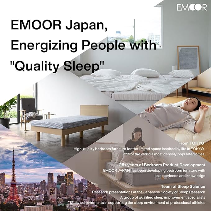 EMOOR Japanese Tri-fold Futon Mattress Machi with Mattress Pad King Gray, Gusset Foldable Storable Washable Floor Sleeping Guest Bed Tatami Mat