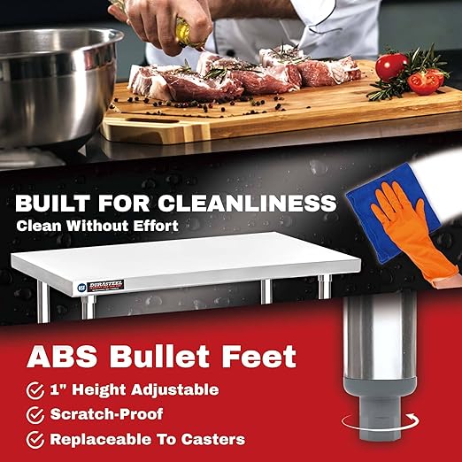 DuraSteel Food Prep Stainless Steel Table - 30 x 12 Inch Commercial Metal Workbench with Adjustable Under Shelf - NSF Certified - for Restaurant, Warehouse, Home, Kitchen, Garage