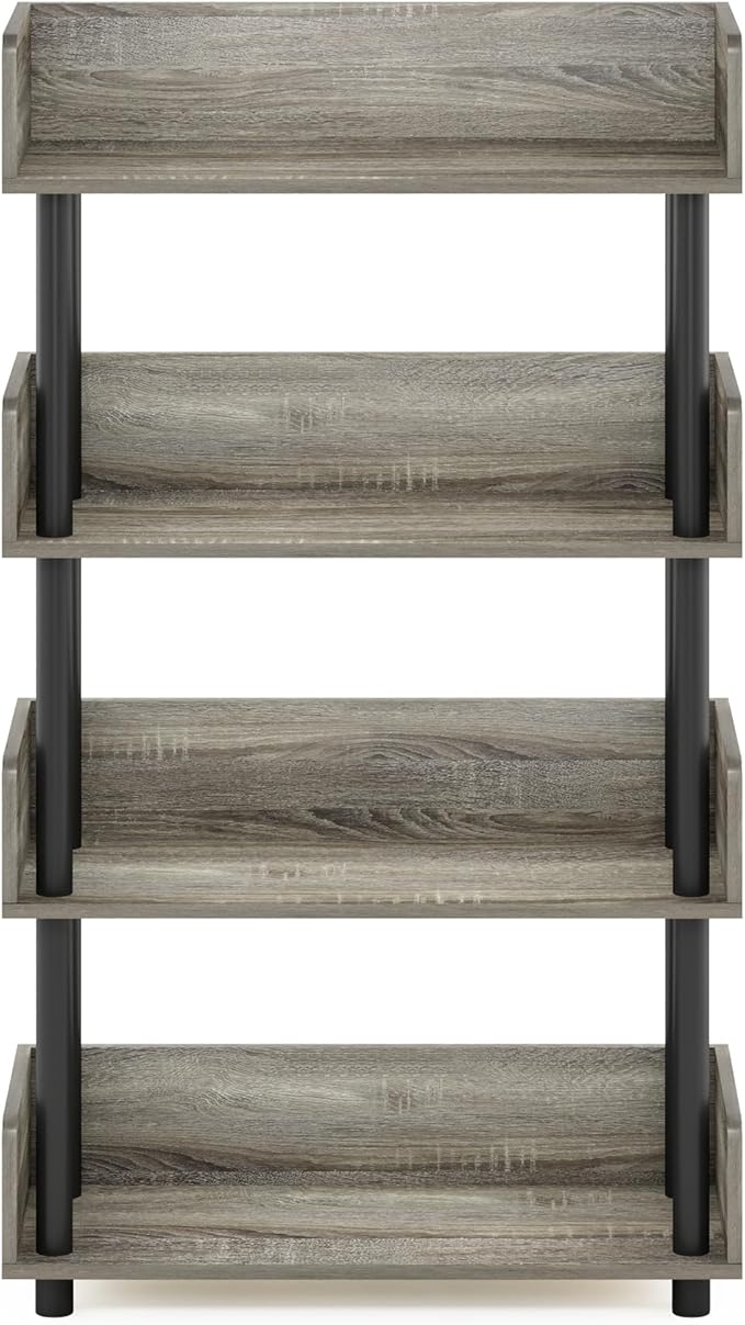Furinno Turn-N-Tube 4-Tier Multipurposes Display Rack, Open Shelf Rack/Storage with Back & Side Panel, French Oak/Black
