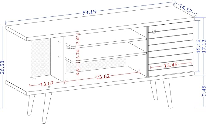 Manhattan Comfort Liberty Mid Century Modern TV Stand for Televisions up to 50 Inches, Bedroom and Living Room Entertainment Center with Storage, Shelves, and Cabinet, 53" Wide, White/Aqua