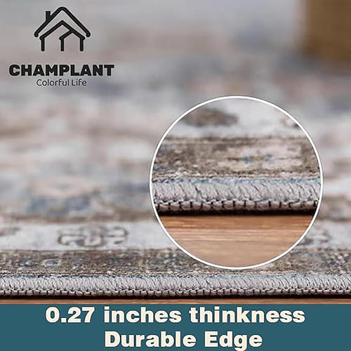 2'x3' Blue Khaki Area Rug Washable Door Mat Vintage Distressed Doormat Indoor Entrance Traditional Thin Floral Print Non Slip Carpet for Kitchen Bathroom Bedroom Living Room