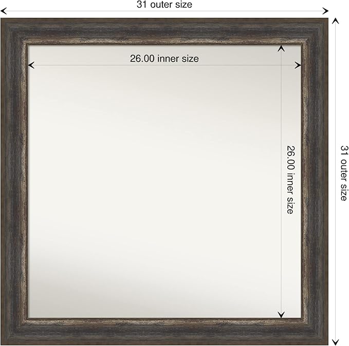 Amanti Art Brown Bathroom Mirror for Over Sink, 31x31 Alta Medium Brown Square Vanity Mirror, Large Country Rustic Frame, Hangs Horizonally and Vertically, Bathroom Wall Decor, Non-Beveled Edge