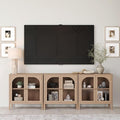 Nathan James Mason Modern Farmhouse TV Stand, Free Standing Accent Sideboard Buffet, Cabinet with Glass Doors and Adjustable Shelf, Clear Glass/Raw Oak Set of 3