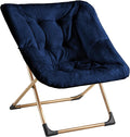 Comfy Oversized Saucer Chair, Soft Faux Fur Reading Lounge Chair for Adults, Stable X-Large Metal Frame and Non-Slip Pad, Foldable Cozy Chairs for Bedroom, Living Room, Dorm, Office, Blue