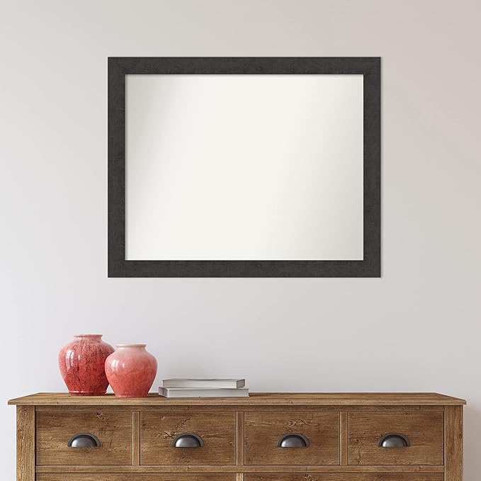 Amanti Art Brown Bathroom Mirror for Over Sink, 28x34 Rustic Plank Espresso Rectangle Vanity Mirror, Large Country Rustic Frame, Hangs Horizonally and Vertically, Bathroom Wall Decor, Non-Beveled Edge
