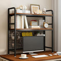 IOTXY 2-Tier Desktop Hutch Bookshelf - Metal Desk Shelf Bookcase with Grid Panel, Countertop Storage Organizer Rack for Dorm or Office, Black, 37.4" W