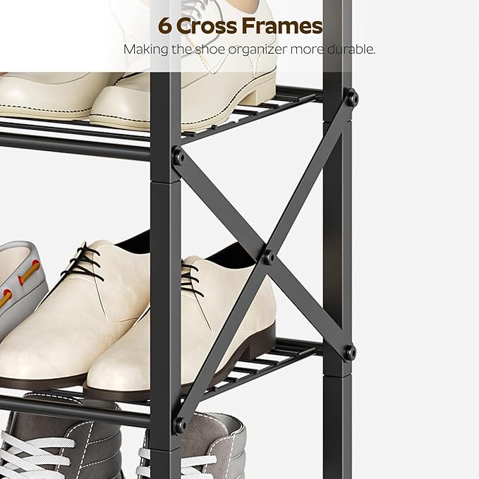 10 Tier Shoe Rack, Large Capacity Shoe Storage Organizer Holds 40 Pairs, Durable and Stable, for Entryway, Hallway, Closet, Dorm Room, Rustic Brown SS10BR