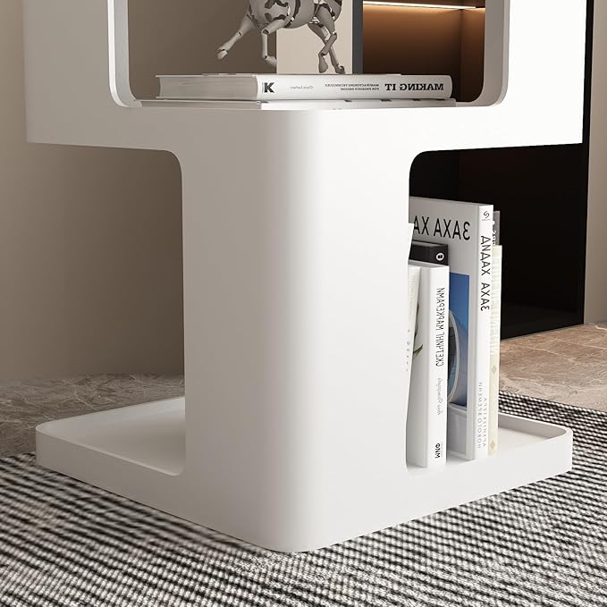 White Side Table, Modern Nightstand Metal End Table for Living Room Bedroom,Square Bedside Table-3 Tier Storage,Not Assemble Required