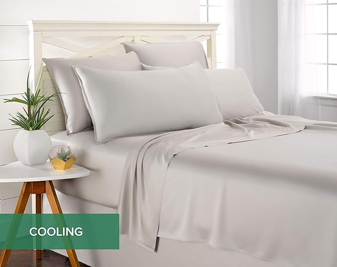 Split King Sheets by Pure Bamboo, Genuine 100% Organic Viscose Derived from Bamboo Bed Sheet Set, Soft & Cooling, Double Stitching *Not for Split Top (Split King, Silver Pearl)