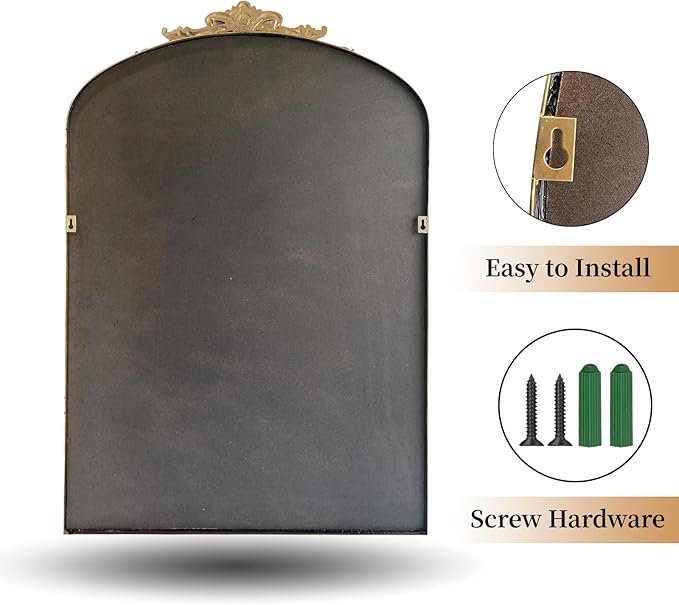 WAMIRRO Ornate Gold Mirror,Vintage Arched Baroque Antique Mirorrs for Living Room/Hallway/Fireplace/Bathroom/Entryway 24"X36"