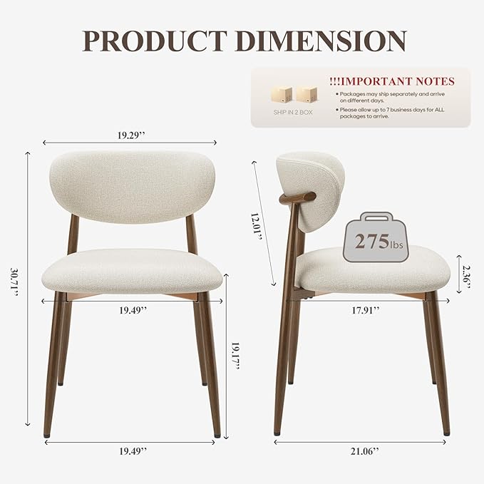 Dining Chairs Set of 4, Ergonomic Fabric Upholstered Seating with Wood Look Metal Legs and Anti Slip Pads, for Home and Restaurant Use, Beige