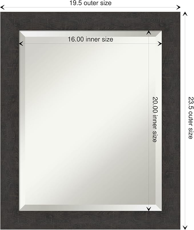 Amanti Art Brown Wall Mirror 24x20 Rustic Plank Espresso Narrow Rectangle Bathroom Mirror for Wall Decor Living Room, Small Rustic Farmhouse Frame, Hangs Horizonally and Vertically, Bathroom Decor