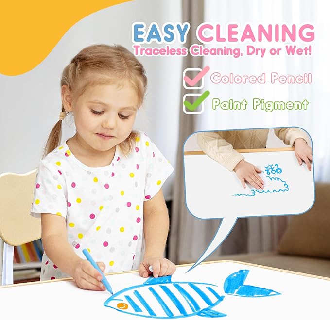 Kids Table & Chair Set with Adjustable Toddler-Safe Non-Slip Legs, Activity & Graffiti-Proof Desktop Ages 3-12