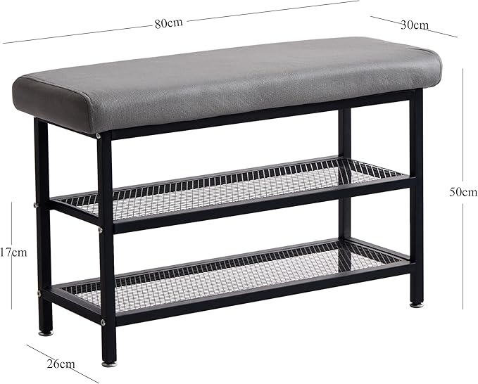 Shoe Rack Shoe Bench Shoe Organizer Storage Rack for Hallway Bedroom Living Room with Comfortable Seat Cushion 80x30x50cm (80cm Grey)