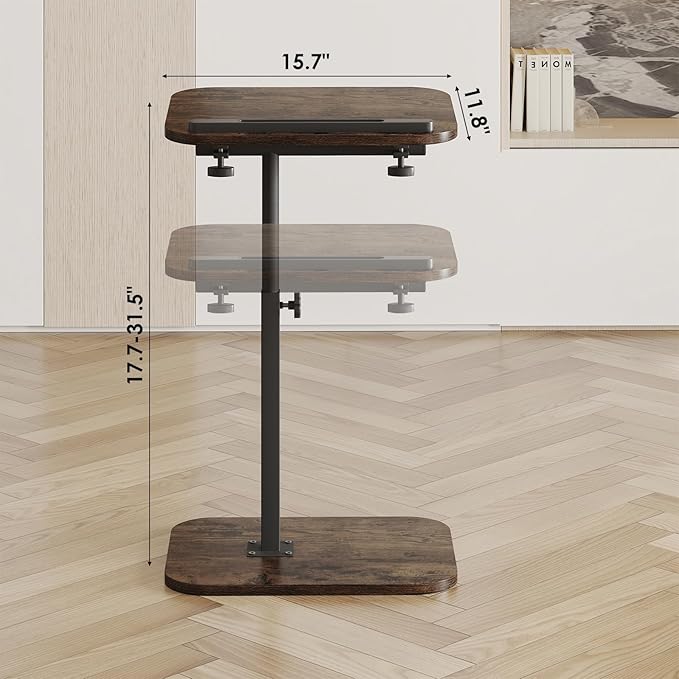 Sofa Couch Arm Table Tv Tray Small Bed Stand C Shaped Side End Tables for Living Room, Bedroom, Bedside Rustic