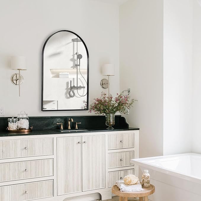 30" x 48" Black Arched Mirror, Arch Wall Mirror, Metal Frame Black Bathroom Mirror, Arched Top Bathroom Vanity Mirror for Living Room, Bedroom, Entryway, Tempered Glass, Shatter Proof