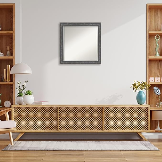 Amanti Art Grey Wall Mirror 23x23 Angled Metallic Rainbow Square Bathroom Mirror for Wall Decor Living Room, Medium Modern Contemporary Wood Frame, Hangs Horizonally and Vertically, Bathroom Decor
