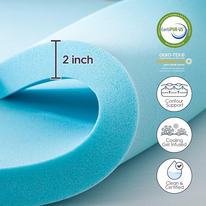 ELEMUSE RV King Dual Layer 3 Inch Memory Foam Mattress Topper, 1 Inch Plush Feel Pillow Top Mattress Topper Cover and 2 Inch Cooling High Density Memory Foam Bed Pad for Back Pain Relief