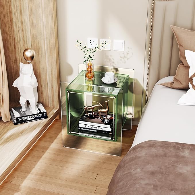 Acrylic Nightstand, Bedside Table for Bedroom, Side Table, Record Player Stand, 18'' x 15.7'' x 21.6'', Green