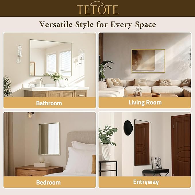 TETOTE Brushed Nickel Bathroom Mirror 16" x 20" Rectangle Beveled Frame Bathroom Vanity Mirror for Over Sink Brushed Nickel, Tempered Glass, Stronger Frame, Modern Farmhouse Bedroom, Entryway