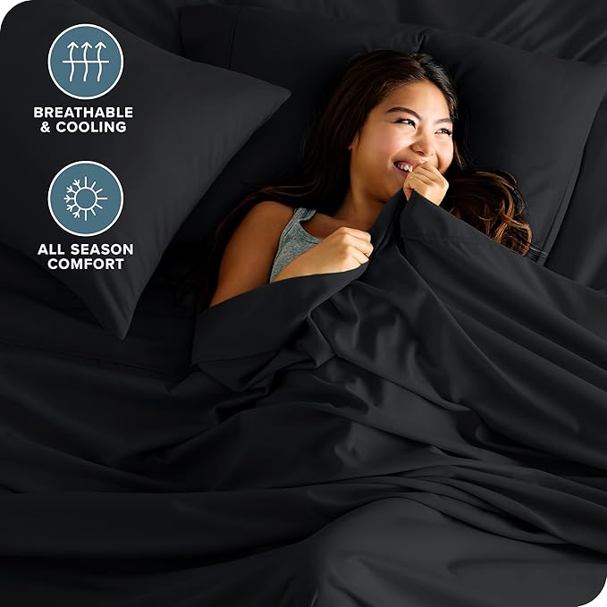 Bare Home Twin XL Sheet Set - 1800 Ultra-Soft Microfiber Twin Extra Long Bed Sheets - Double Brushed - Deep Pockets - Easy Fit - Extra Soft - 3 Piece Set - Bed Sheets & Pillowcases (Twin XL, Black)