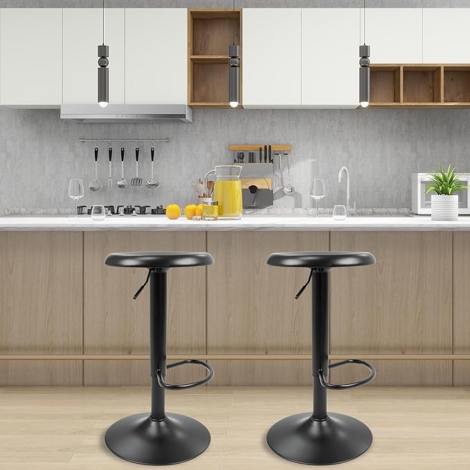 CAROLMADE Bar Stools Set of 2, Adjustable Metal Bar stools Swivel Counter Height Stool Backless Barstools for Kitchen Island Pub, Black