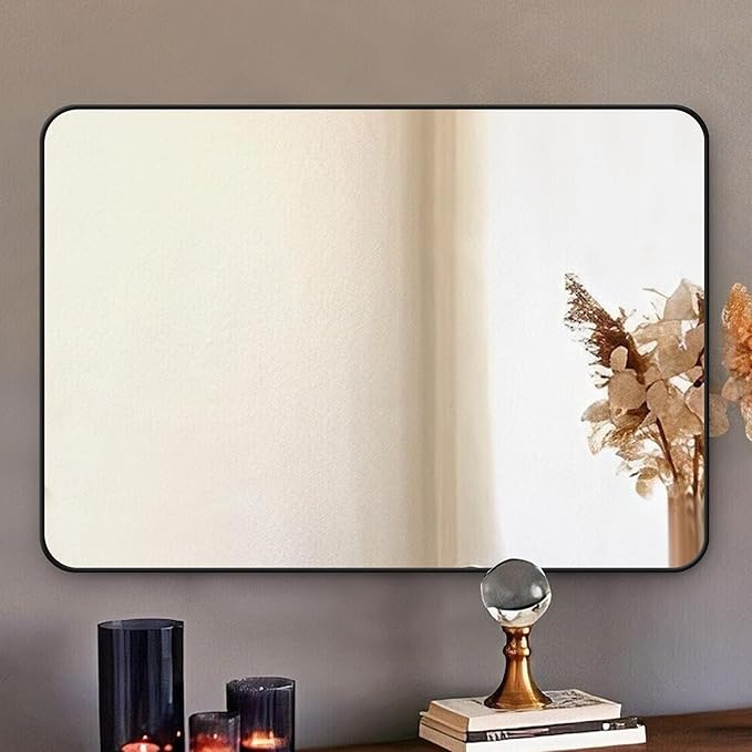 Black Bathroom Mirror,Rectangle 20 x 30 Inch Vanity Wall Mirror,Modern Mirror for Wall,Wood Rectangular Mirror for Bedroom Living Room Entryway