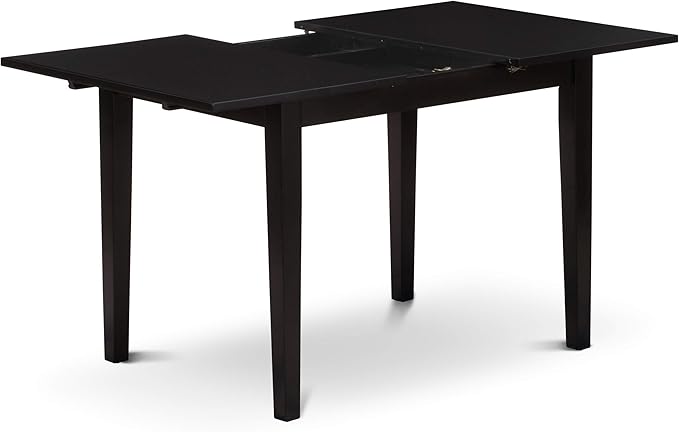 East West Furniture NOPF5-BLK-C 5 Piece Dining Room Furniture Set Includes a Rectangle Kitchen Table with Butterfly Leaf and 4 Linen Fabric Upholstered Chairs, 32x54 Inch, Black