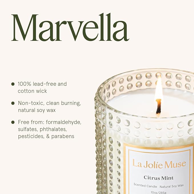 LA JOLIE MUSE Citrus Mint Candle, Summer Candles for Home Scented, Luxury Eucalyptus Candles Gifts for Women & Men, Natural Soy Wax, 75 Hours 10 OZ