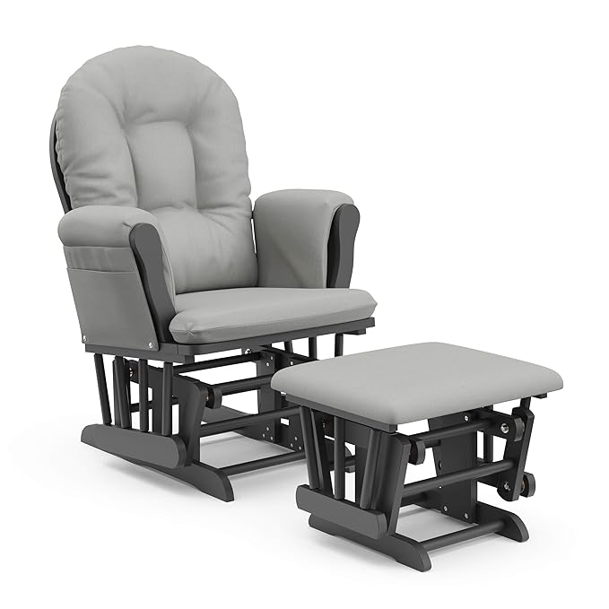 Storkcraft Premium Hoop Glider & Ottoman (Pebble Gray/Light Gray) — GREENGUARD Gold Certified Nursery Glider, Solid Wood Craftsmanship, Smooth-Gliding Nursery Chair and Ottoman, Award-Winning