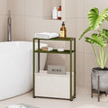 Narrow Side Table, Slim End Tables with Fabric Basket, Skinny Table for Small Spaces, Thin Bedside Table for Living Room, Bedroom (1, Forest Green + Camel Brown)