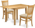 East West Furniture NDVA3-OAK-C 3 Piece Dining Room Furniture Set Contains a Rectangle Kitchen Table with Dropleaf and 2 Linen Fabric Upholstered Dining Chairs, 30x48 Inch, Oak