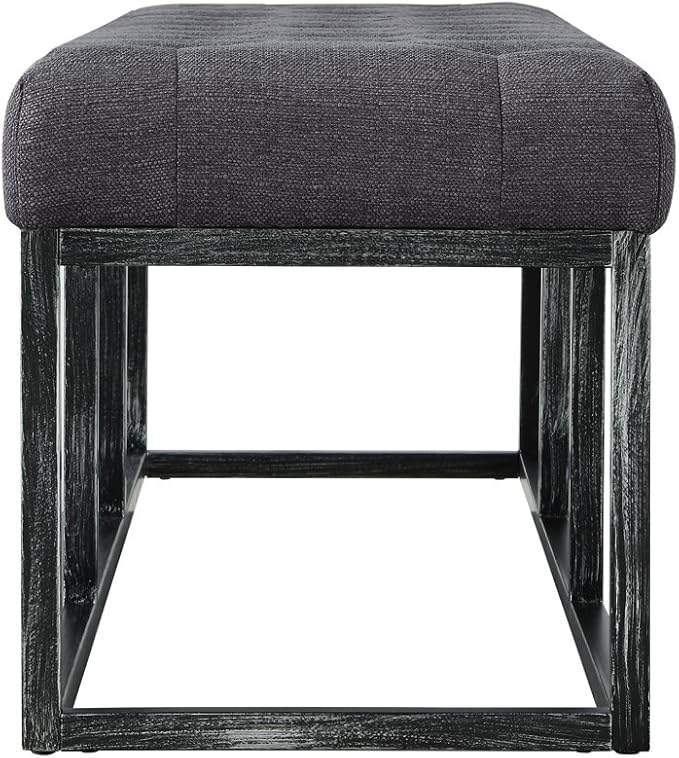 24KF Upholstered Tufted Long Bench with Metal Frame Leg, Linen Bench Ottoman with Padded Seat-Dark Gray