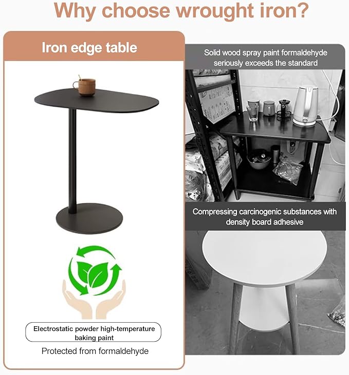 Modern Metal Side Tables Shaped End Table for Couch, Small C Shaped Side Table, C-Shaped Tables for Eating Couch Tables Counter for Living Room, Dining Room, Small Space, Black