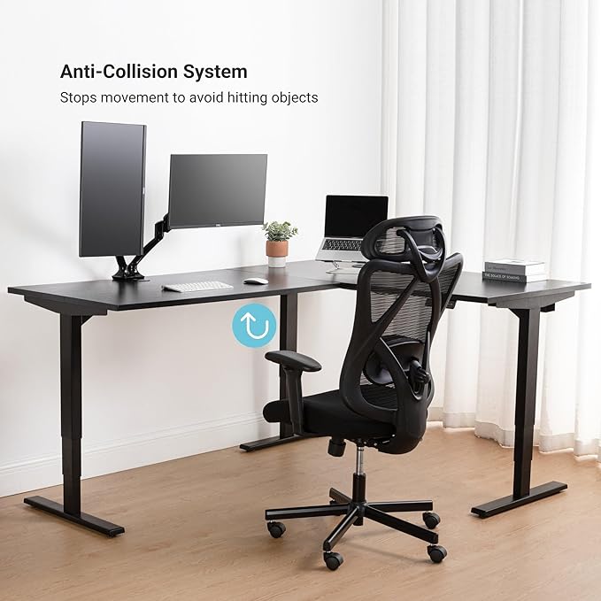Progressive Desk Height Adjustable Computer Standing Desk - L Shaped 70" x 55" Corner Electric Stand Up Rising Workstation - Warm White, Gray Frame