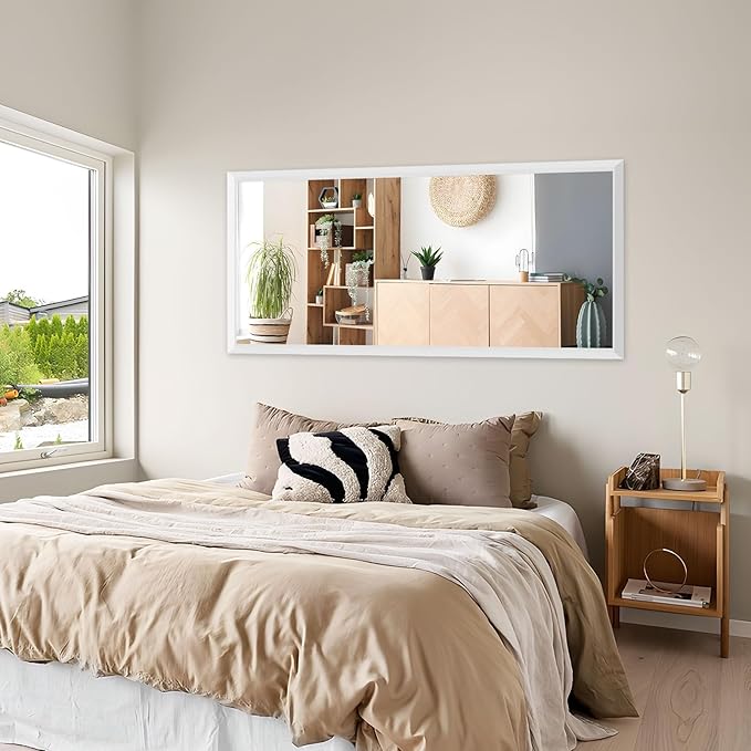 Amorho Bathroom Mirror, 60 X30 Inch White Thick Metal Framed Wall Mirrors for Over 2 Sinks, Bedroom, Living Room, Entryway, Large Rectangle Wall-Mounted Mirrors.