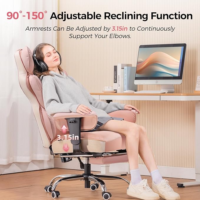 GTRACING Big and Tall Gaming Chair 400lbs Heavy Duty Office Chair with Foot Rest & Ergonomic Pocket Spring Lumbar Support, High Back 3D Saddle Shaped Cushion for Back Pain Relief, Pink