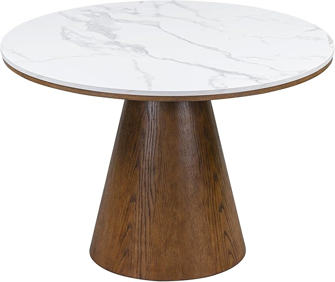 Wooden Kitchen Round Dining Table for 4-6, Round Kitchen Table with Circular Tabletop with Wood Pedestal Base, Rustic Farmhouse Furniture