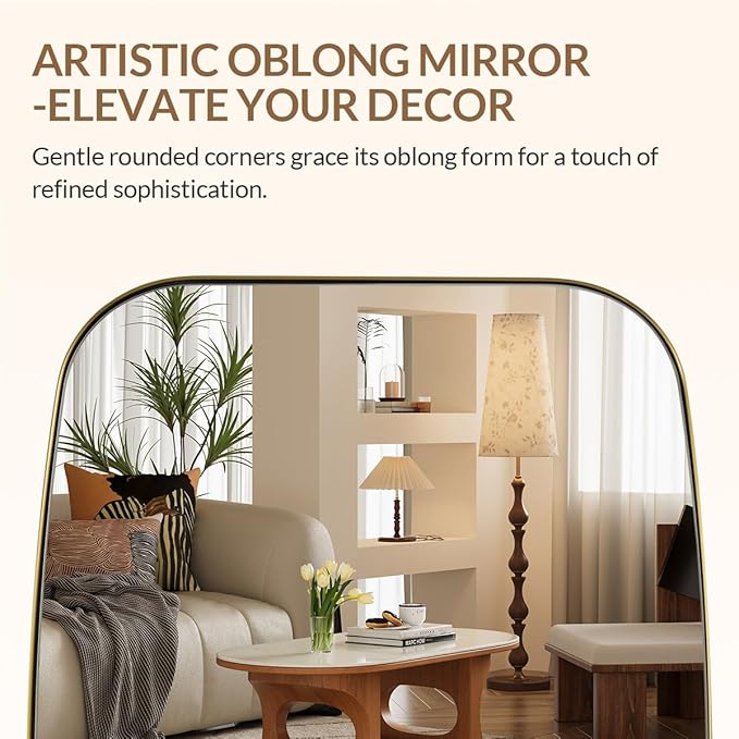 ANDY STAR 30x36” Gold Bathroom Mirror, Oblong Brass Mirror with Stainless Steel Metal Frame, Brushed Gold Oval Vanity Mirror for Over Sink, Modern Anti Rust Wall Mounted