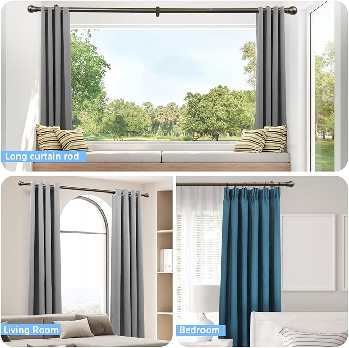Curtain Rods for Windows 16 to 48 Inches, Curtain Rod Max Adjustable Length of 60 IN, 1" Diameter Drapery Rods Round Finials, Brown, Pack of 2