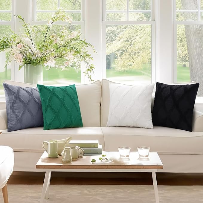 decorUhome Throw Pillow Covers 20x20 Inch Set of 2, Soft Plush Faux Fur Wool Cream White Couch Pillow Covers, Decorative Neutral Pillow Cases for Bed Sofa Living Room Home Decor
