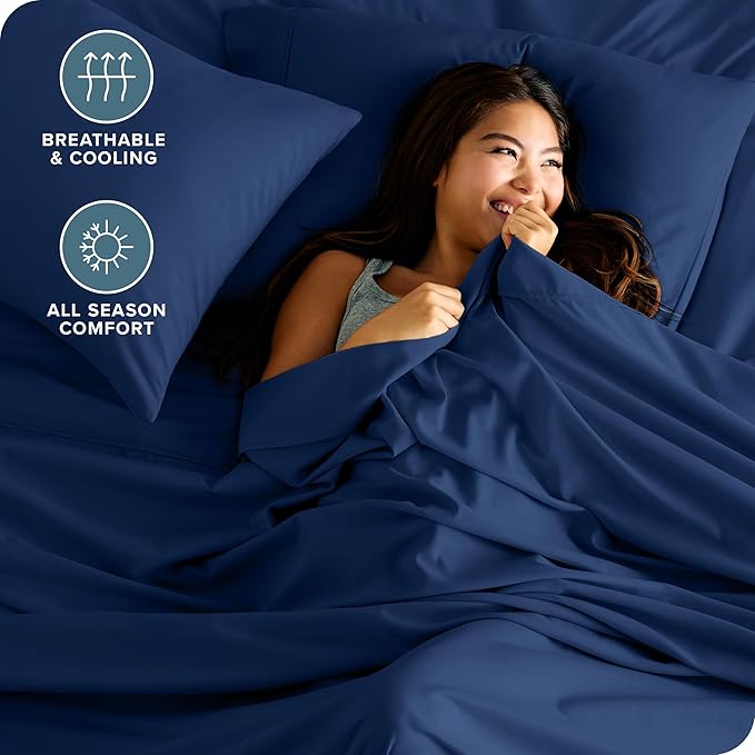 Bare Home Queen Sheet Set - Luxury 1800 Ultra-Soft Microfiber Queen Bed Sheets - Double Brushed - Deep Pockets - Easy Fit - 4 Piece Set - Bedding Sheets & Pillowcases (Queen, Dark Blue)
