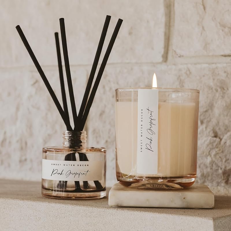 Sweet Water Decor Pink Grapefruit Reed Diffuser – Room Decor Aesthetic with Long-Lasting Premium Fragrance of Grapefruit, Orange, Strawberry, Jasmine, and Cedar for 4 Months – Ideal for Home Decor