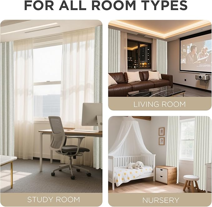 Joydeco 100% Blackout Curtains for Bedroom - Natural Linen Curtains 37" W x 72" L Long, Thermal Insulated 2 Panels Light Beige. Room Darkening Light Blocking Drapes for Living Room