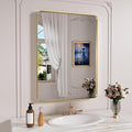 Gold Bathroom Mirror, 24x36 Inch Brushed Gold Metal Frame Mirror for Wall, Rounded Rectangle Bathroom Vanity Mirror, Tempered Glass, Anti-Rust, Horizontal/Vertical