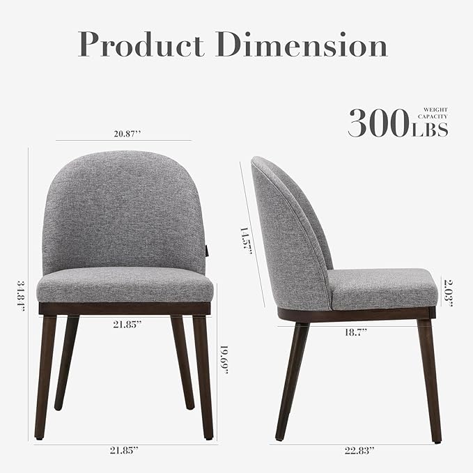 COLAMY Upholstered Dining Chairs Set of 6, Large Dining Room Kitchen Chairs with High Back and Deep Seat, Modern Fabric Dinner Chairs with Wood Legs, Dark Grey