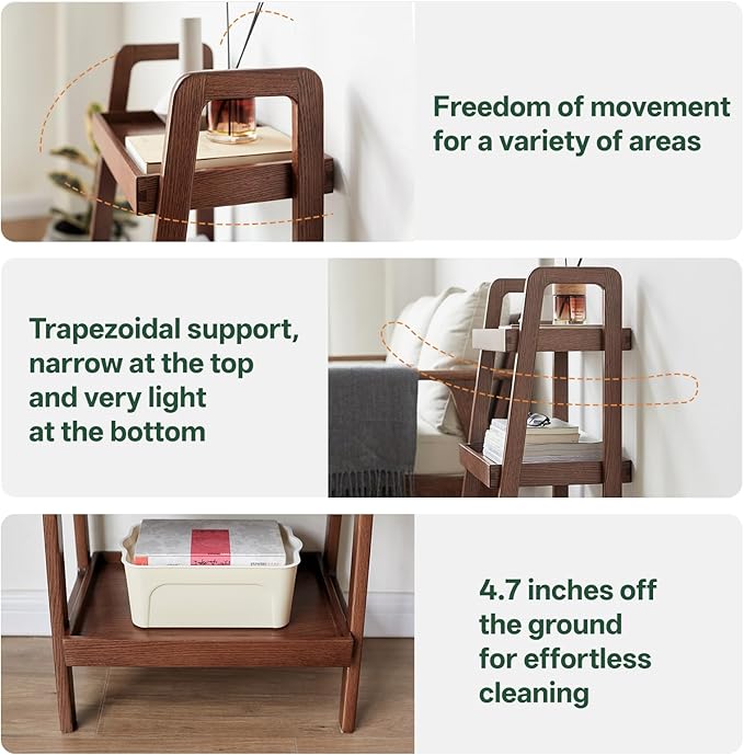 100% Solid Oak 3 Tier Ladder Shelf, Small Bookshelf, Ladder Bookshelf, Bookcase with Stable Frame, Small Table for Living Room Bedroom(Walnut, 12.6" L x 17.72" W x 31.5" H)