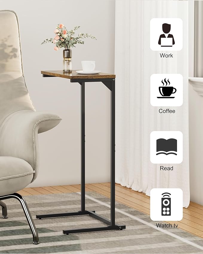 TUTOTAK C Shaped End Table, Tv Tray, Small Side Table, 28.7 inch Tall Couch Table, Tray Table, Sofa Table, Living Room, Bed Room, Brown TB01BB071
