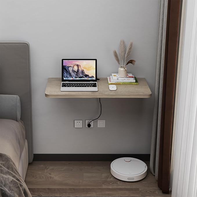 Pmnianhua Wall Mounted Folding Table,31'' Wall Mount Drop Leaf Table,Drop Down Table,Folding Table,Fold Down Wall Desk,Floating Desk for Wall Laundry Room Bar Home Office Small Space(Grey)