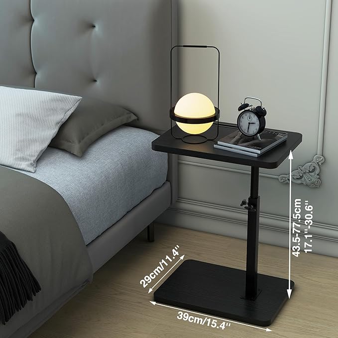 IBUYKE Tray Table for Couch, 360° Swivel Height Adjustable End Table for Small Spaces, with Phone & Tablet Slot, Modern Small Coffee Snack Table for Sofa/Bed, Black UTVT003B